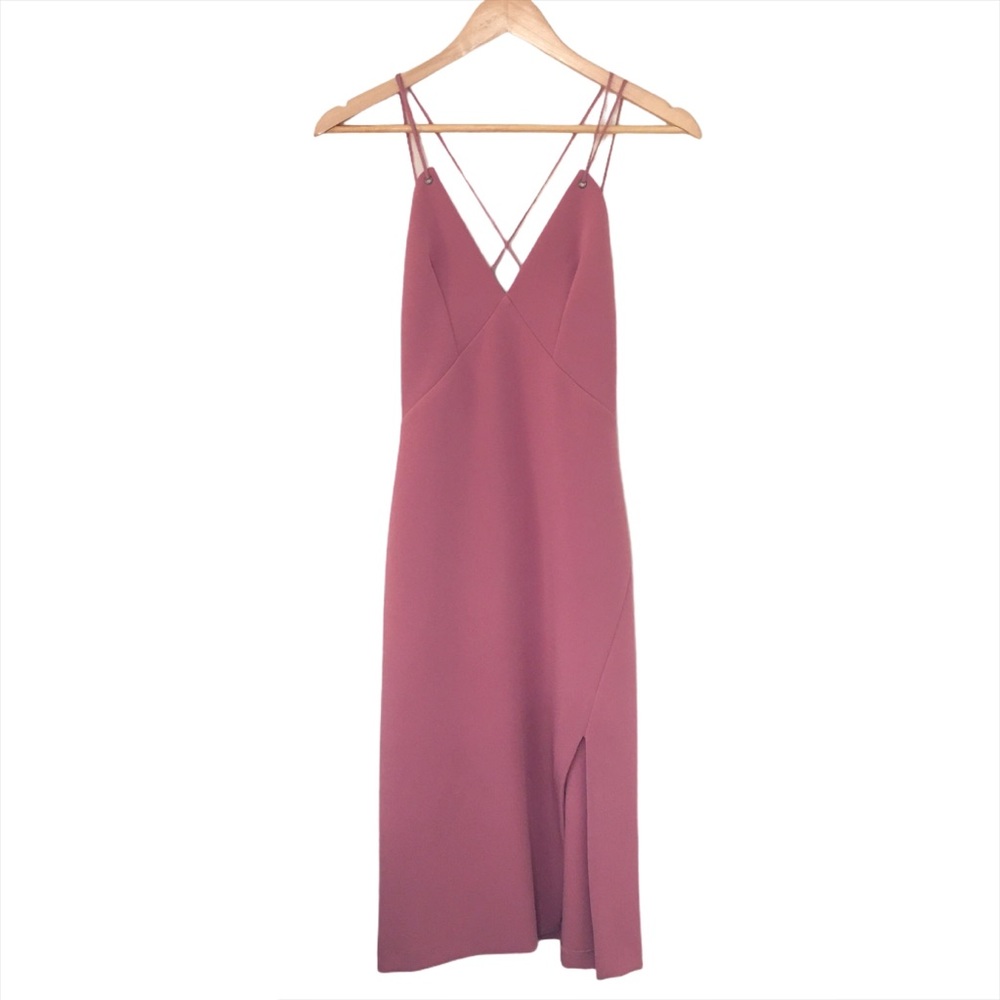 Topshop Cross Back Fitted Dusty Rose Midi Dress 2